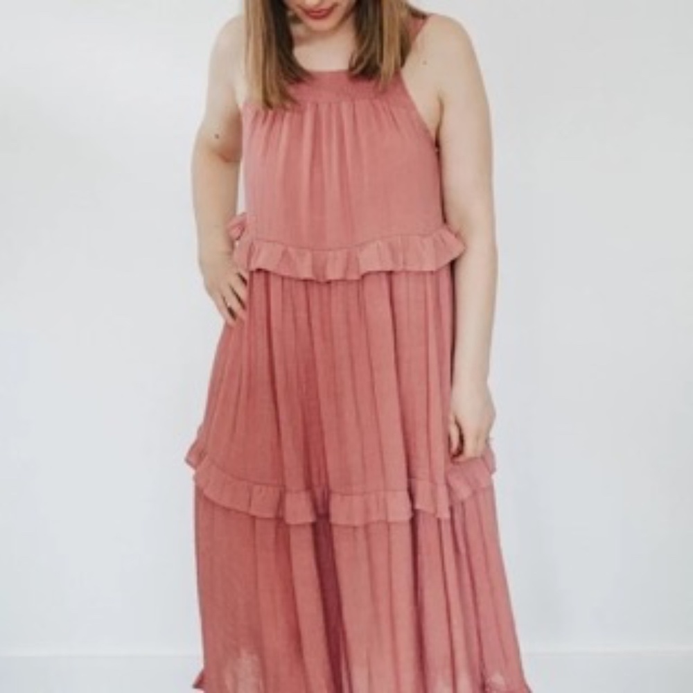 Blu Pepper Blush Pink Tiered Maxi Dress L